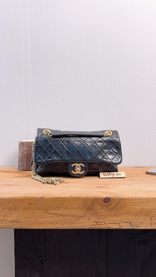 Chanel Black Aged Calfskin Shiva Single Flap (GHW)