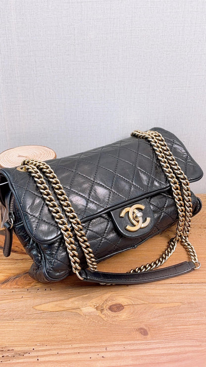 Chanel Black Aged Calfskin Shiva Single Flap (GHW)