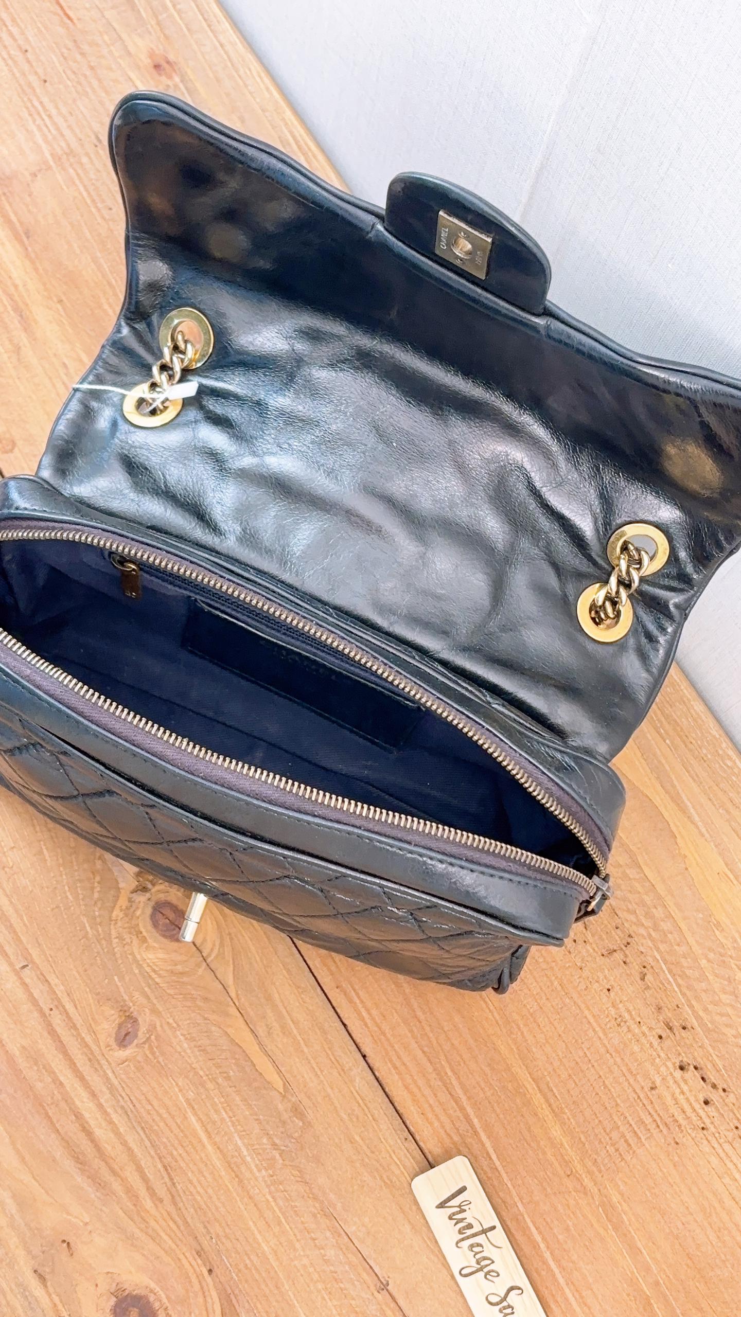 Chanel Black Aged Calfskin Shiva Single Flap (GHW)