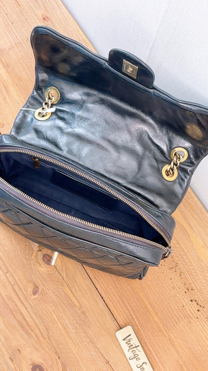 Chanel Black Aged Calfskin Shiva Single Flap (GHW)