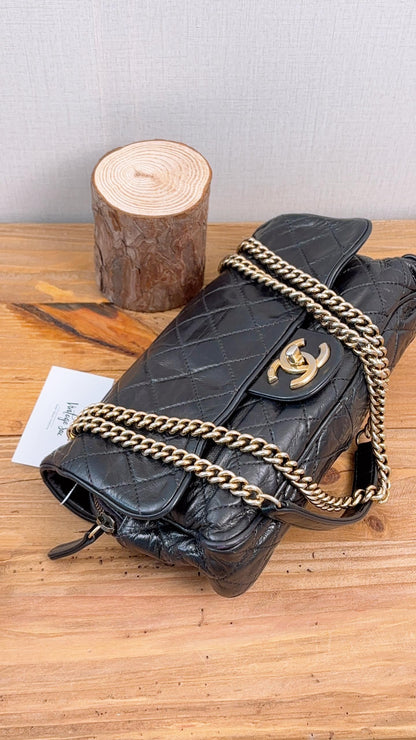 Chanel Black Aged Calfskin Shiva Single Flap (GHW)