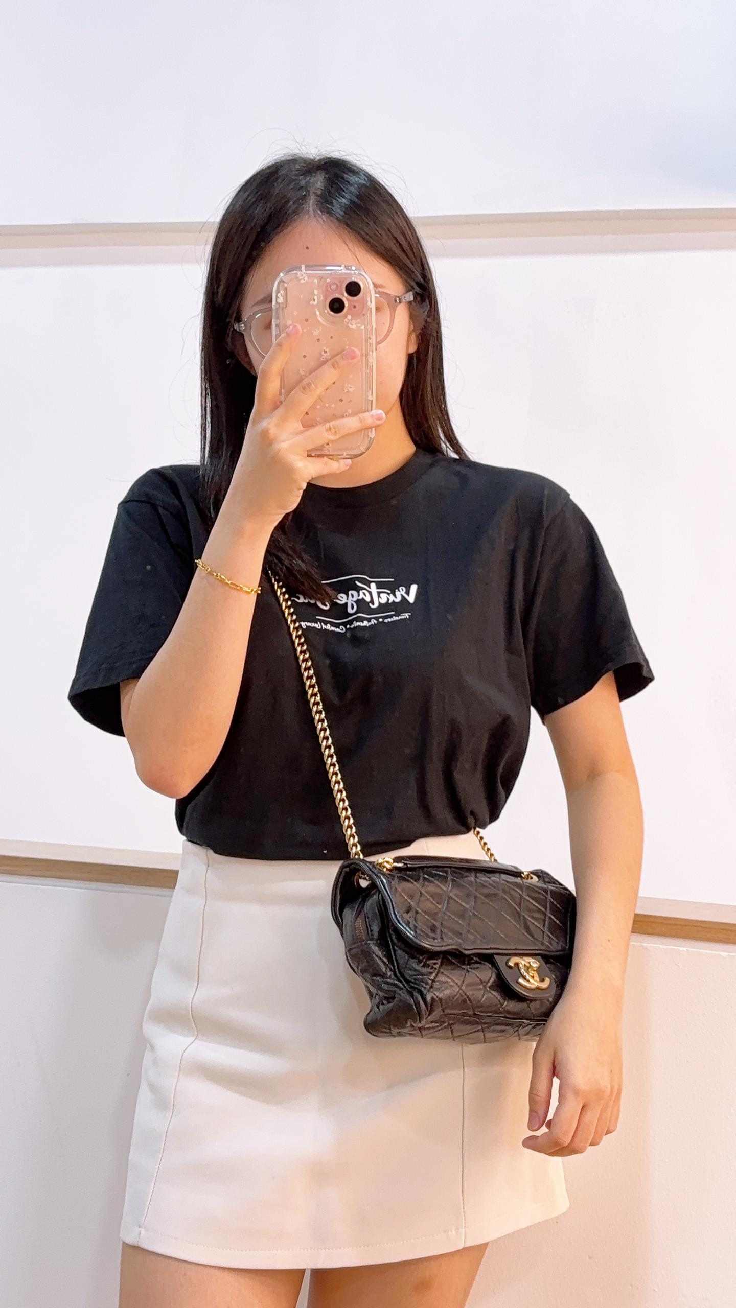 Chanel Black Aged Calfskin Shiva Single Flap (GHW)
