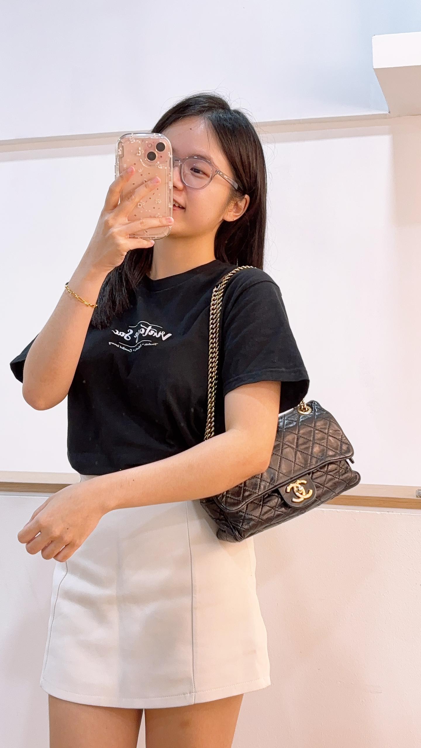 Chanel Black Aged Calfskin Shiva Single Flap (GHW)