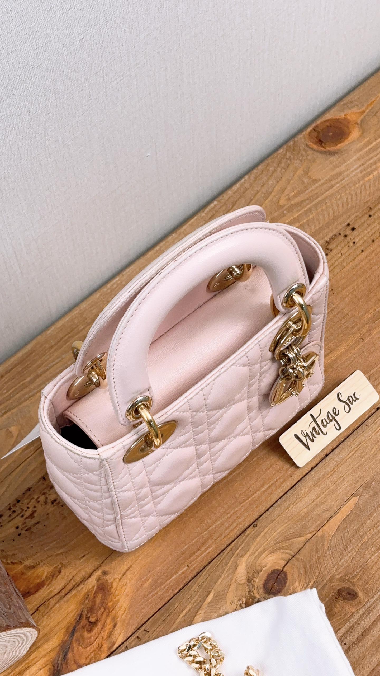 Dior Pink Lambskin Mini Lady Dior (GHW)