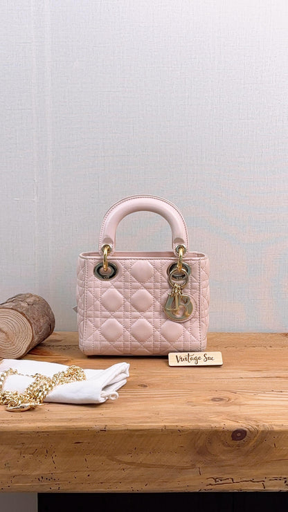 Dior Pink Lambskin Mini Lady Dior (GHW)