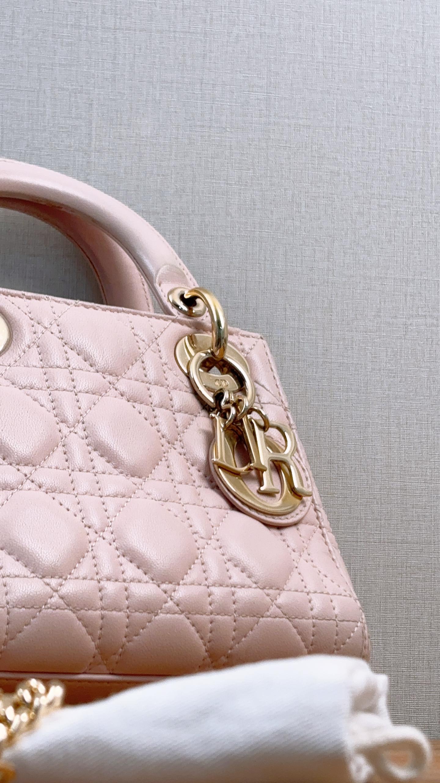 Dior Pink Lambskin Mini Lady Dior (GHW)