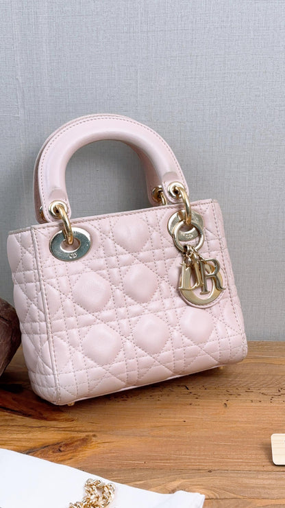 Dior Pink Lambskin Mini Lady Dior (GHW)