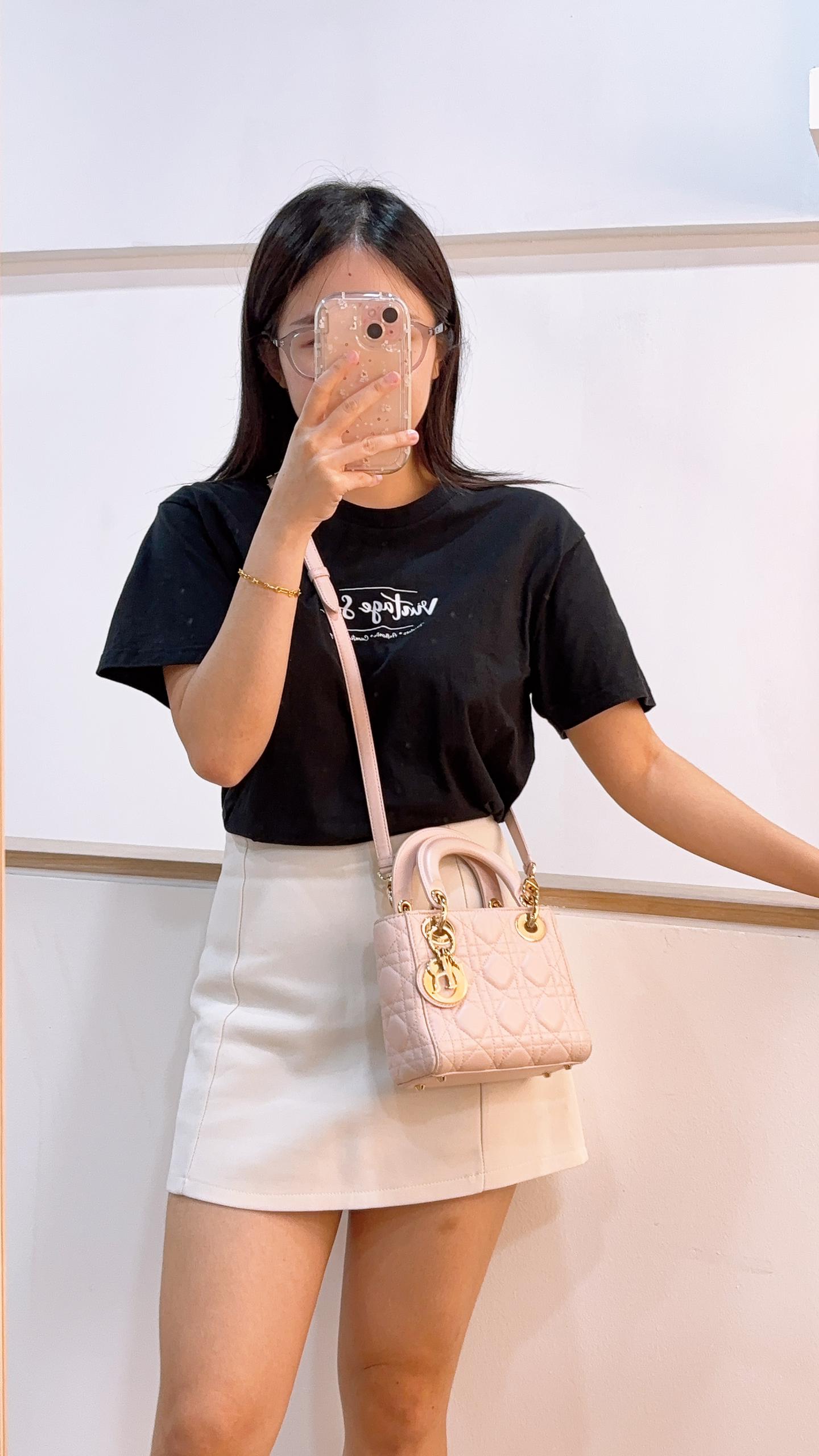 Dior Pink Lambskin Mini Lady Dior (GHW)