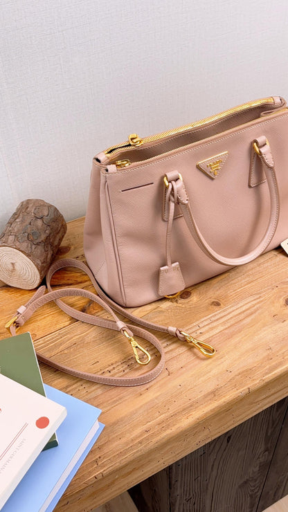 Prada Nude Saffiano Small Galleria Tote