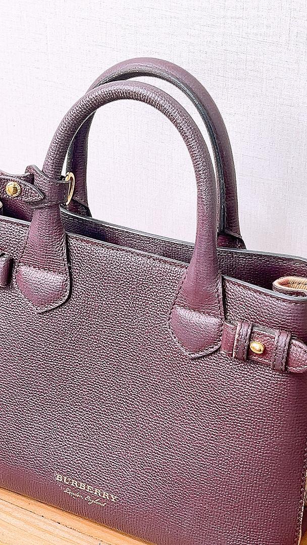 Burberry Burgundy Calfskin Banner Tote Small