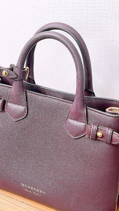 Burberry Burgundy Calfskin Banner Tote Small