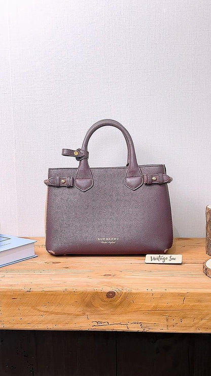 Burberry Burgundy Calfskin Banner Tote Small