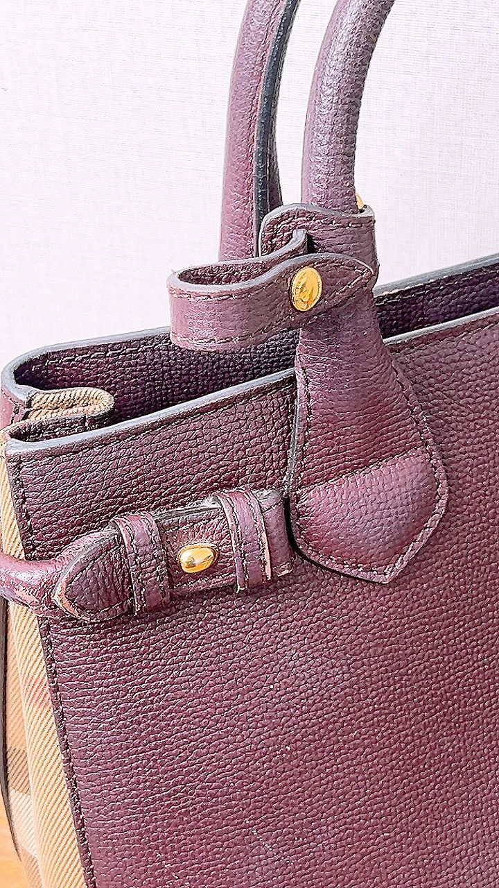 Burberry Burgundy Calfskin Banner Tote Small