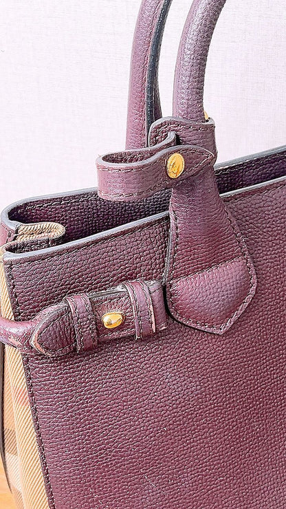 Burberry Burgundy Calfskin Banner Tote Small