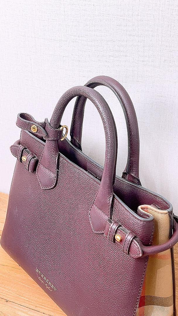 Burberry Burgundy Calfskin Banner Tote Small