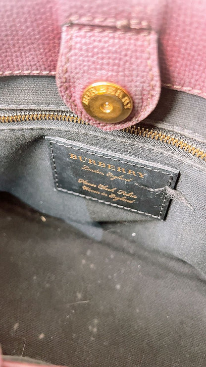 Burberry Burgundy Calfskin Banner Tote Small