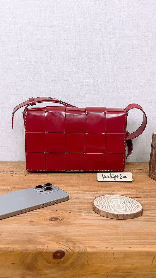 Bottega Veneta Red Shiny Leather Cassette Bag