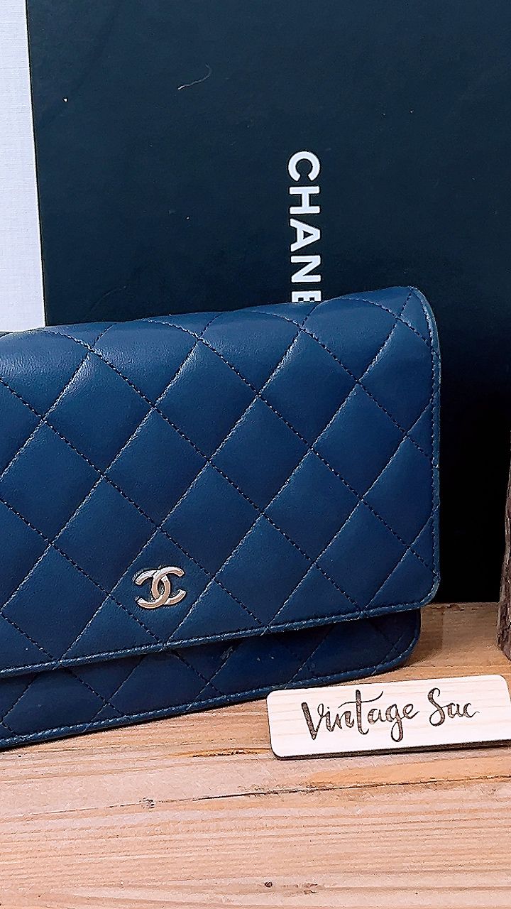 Chanel Navy Lambskin Classic WOC (SHW)
