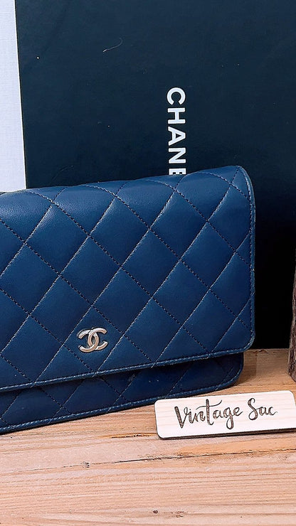 Chanel Navy Lambskin Classic WOC (SHW)
