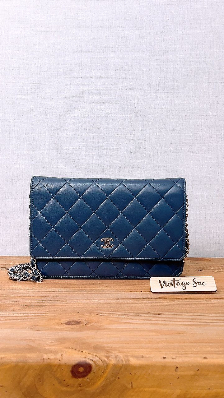 Chanel Navy Lambskin Classic WOC (SHW)
