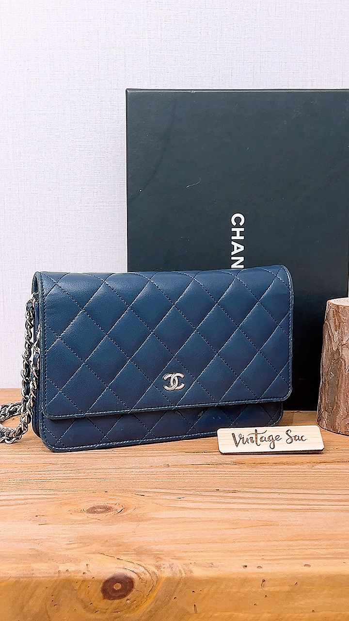 Chanel Navy Lambskin Classic WOC (SHW)