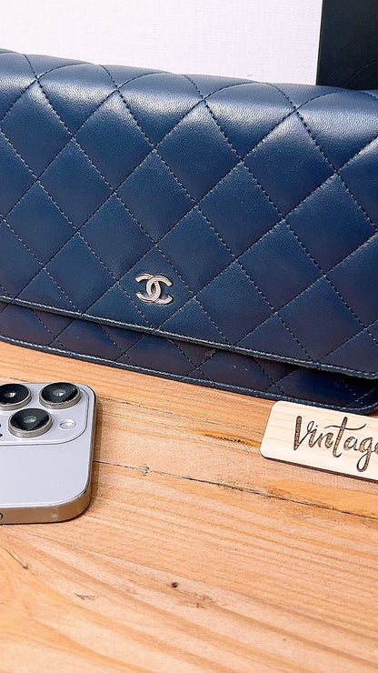 Chanel Navy Lambskin Classic WOC (SHW)
