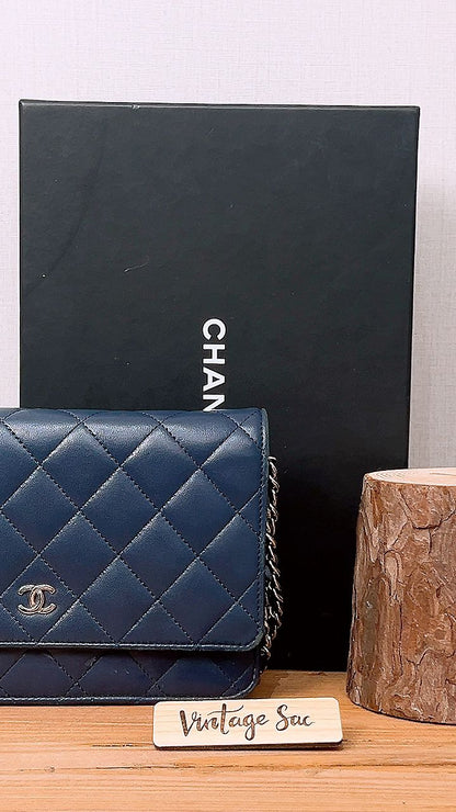 Chanel Navy Lambskin Classic WOC (SHW)
