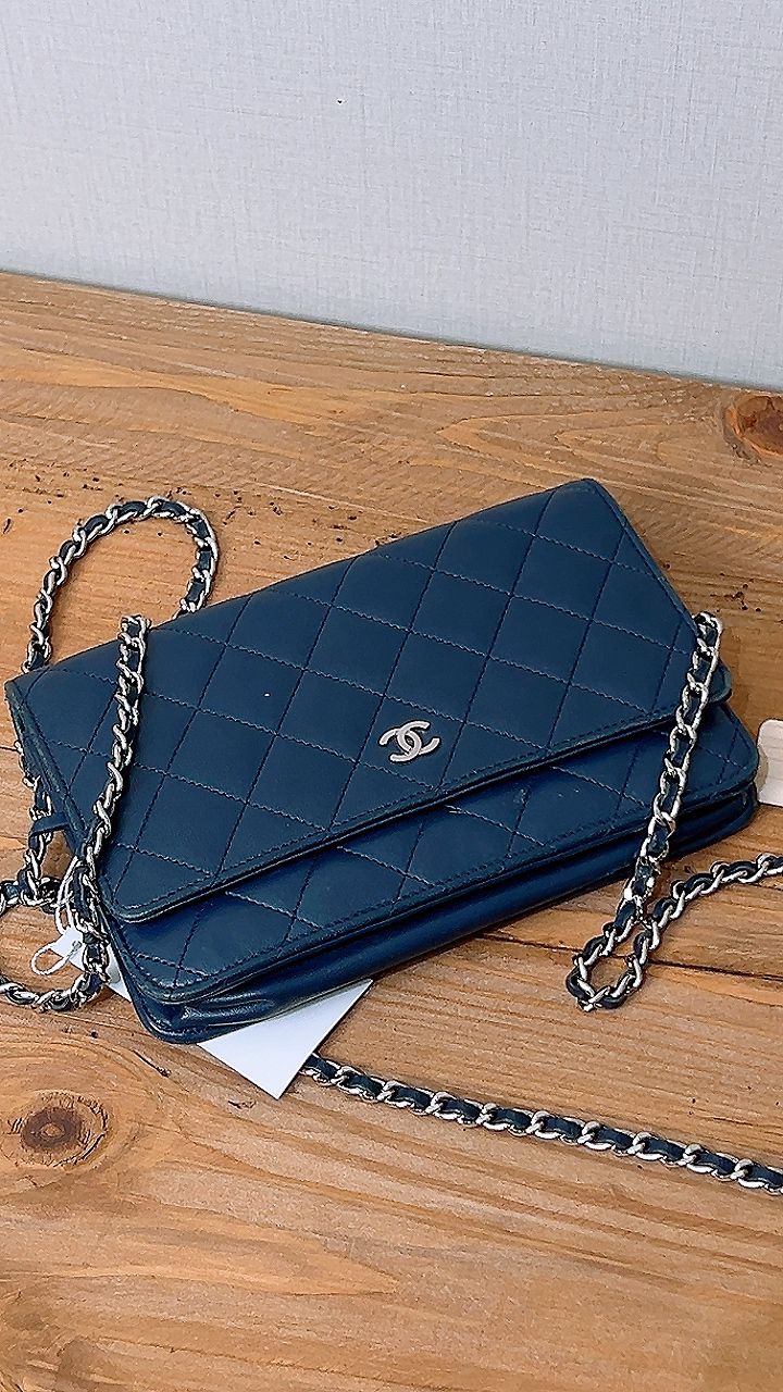 Chanel Navy Lambskin Classic WOC (SHW)