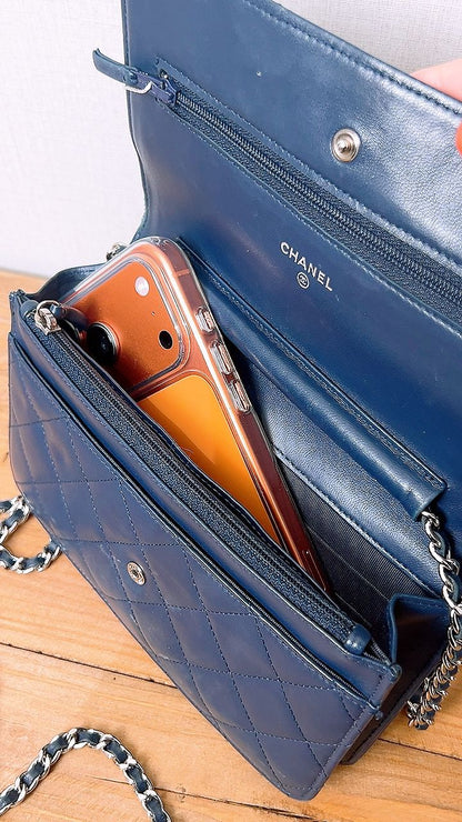 Chanel Navy Lambskin Classic WOC (SHW)