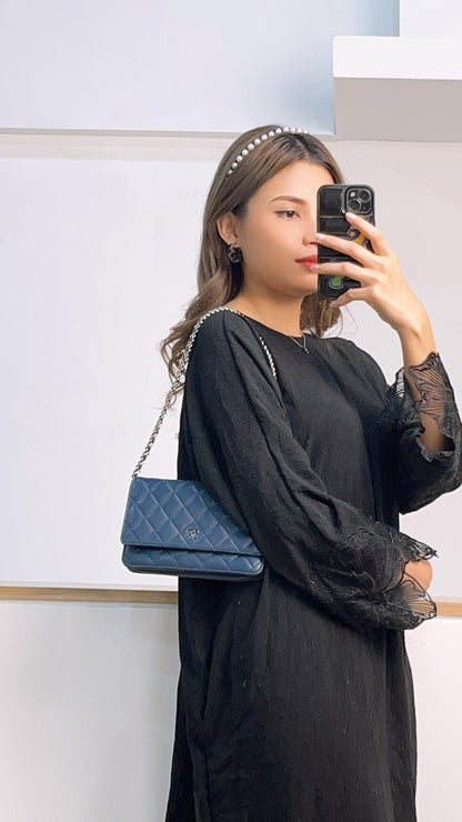 Chanel Navy Lambskin Classic WOC (SHW)