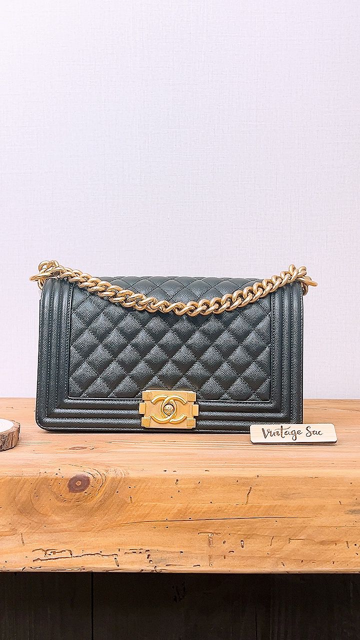 Chanel Black Caviar Old Medium Boy (GHW)