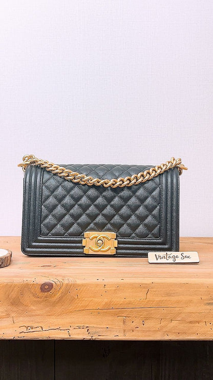 Chanel Black Caviar Old Medium Boy (GHW)
