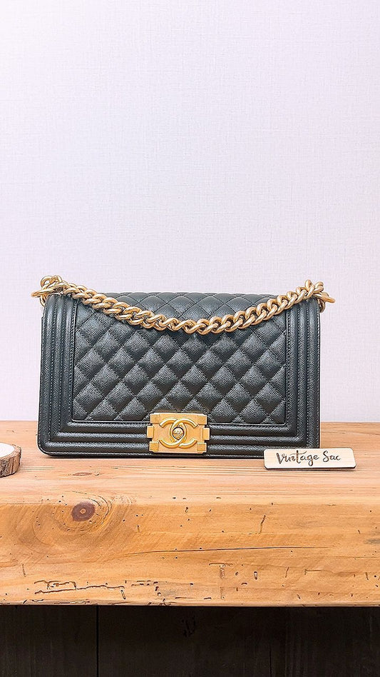 Chanel Black Caviar Old Medium Boy (GHW)