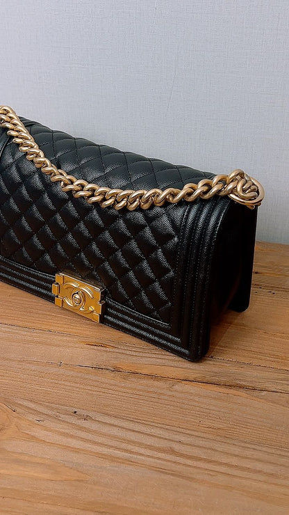 Chanel Black Caviar Old Medium Boy (GHW)