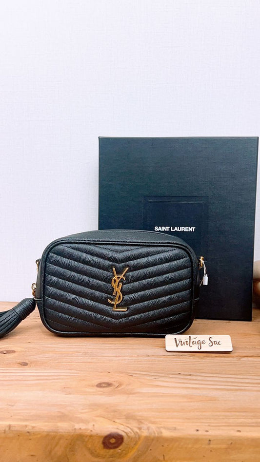 YSL Black Grained Calfskin Mini Lou Camera Bag (GHW)