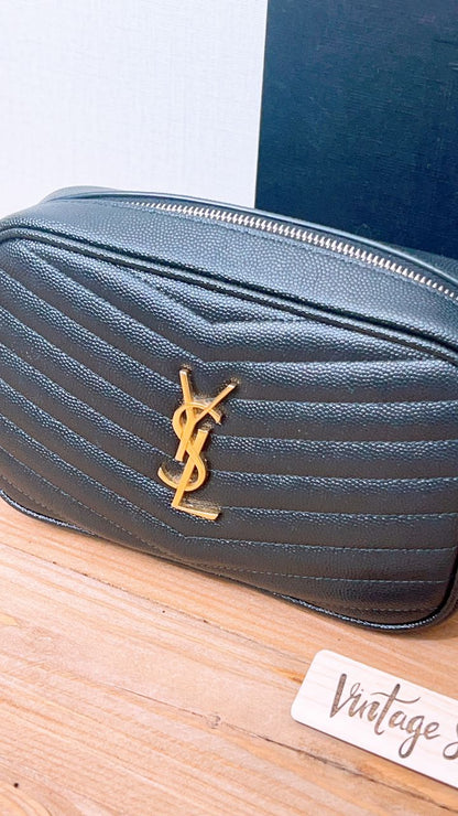 YSL Black Grained Calfskin Mini Lou Camera Bag (GHW)