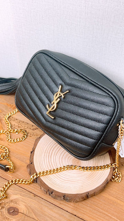 YSL Black Grained Calfskin Mini Lou Camera Bag (GHW)