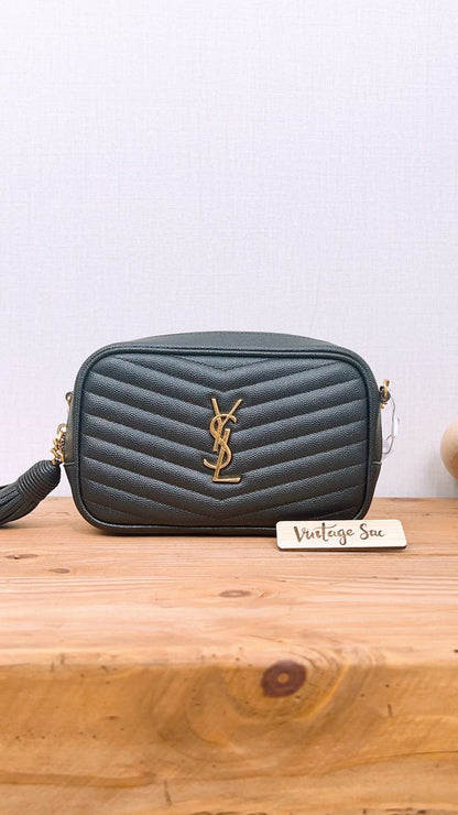 YSL Black Grained Calfskin Mini Lou Camera Bag (GHW)