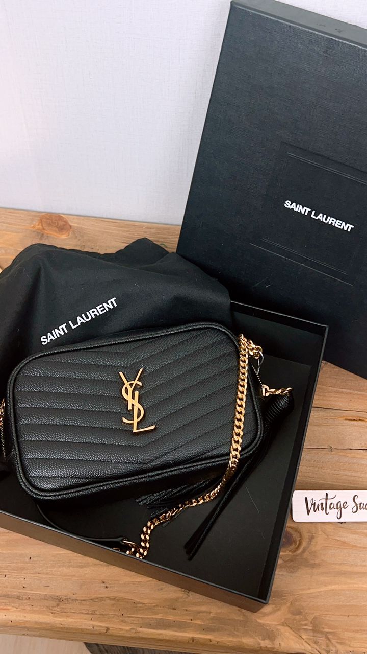 YSL Black Grained Calfskin Mini Lou Camera Bag (GHW)