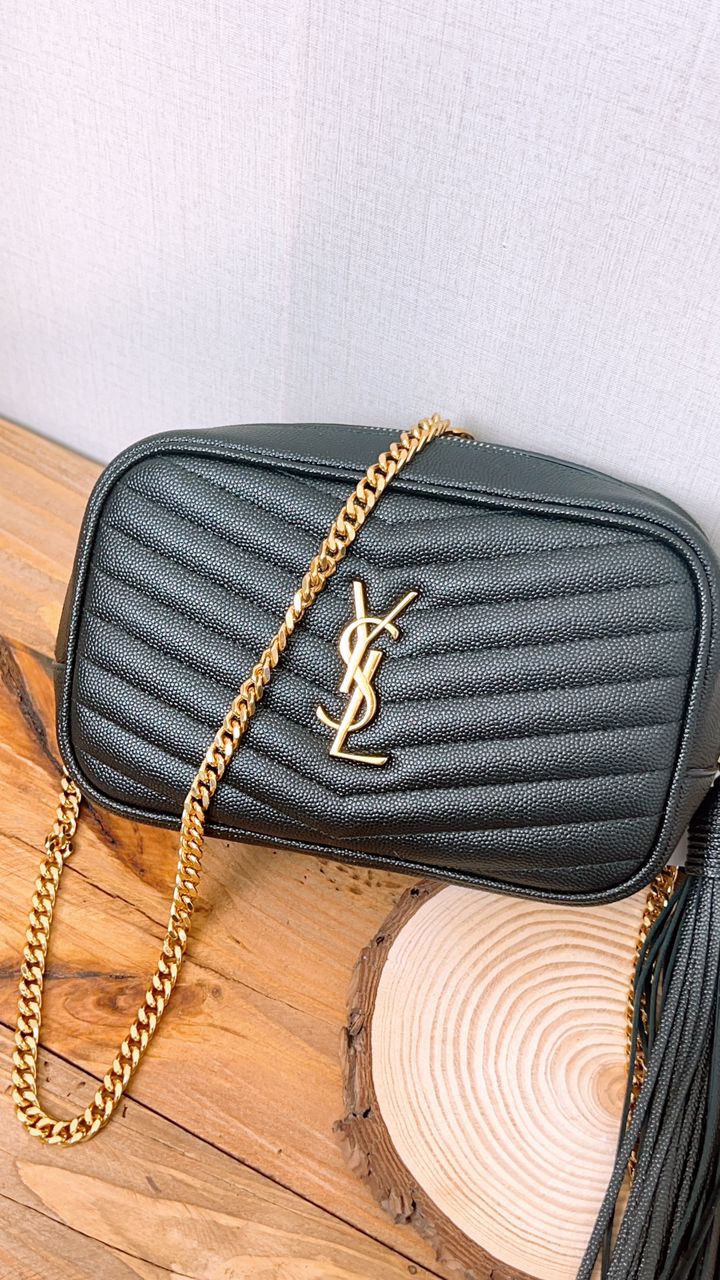 YSL Black Grained Calfskin Mini Lou Camera Bag (GHW)