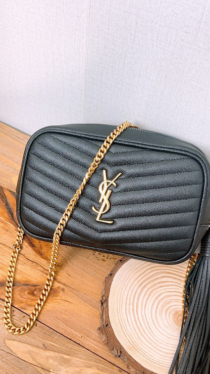YSL Black Grained Calfskin Mini Lou Camera Bag (GHW)