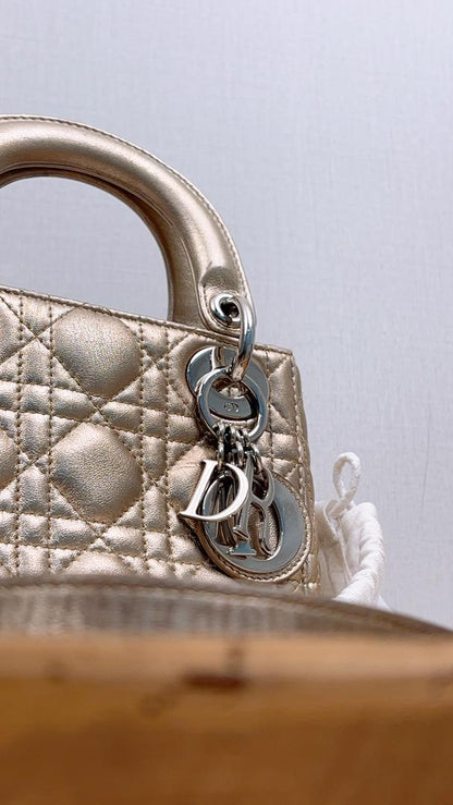 Dior Metallic Gold Mini Lady D (SHW)