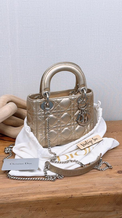 Dior Metallic Gold Mini Lady D (SHW)