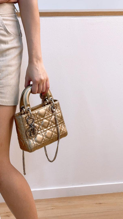 Dior Metallic Gold Mini Lady D (SHW)