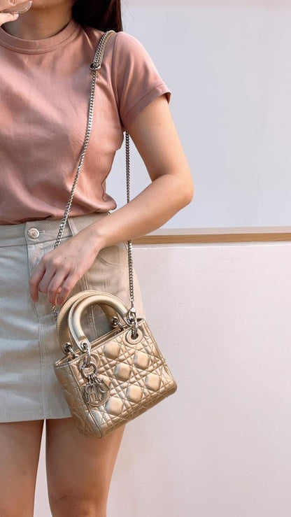 Dior Metallic Gold Mini Lady D (SHW)