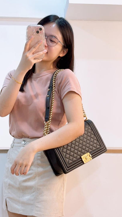 Chanel Black Lambskin New Medium Boy Flap Bag (GHW)