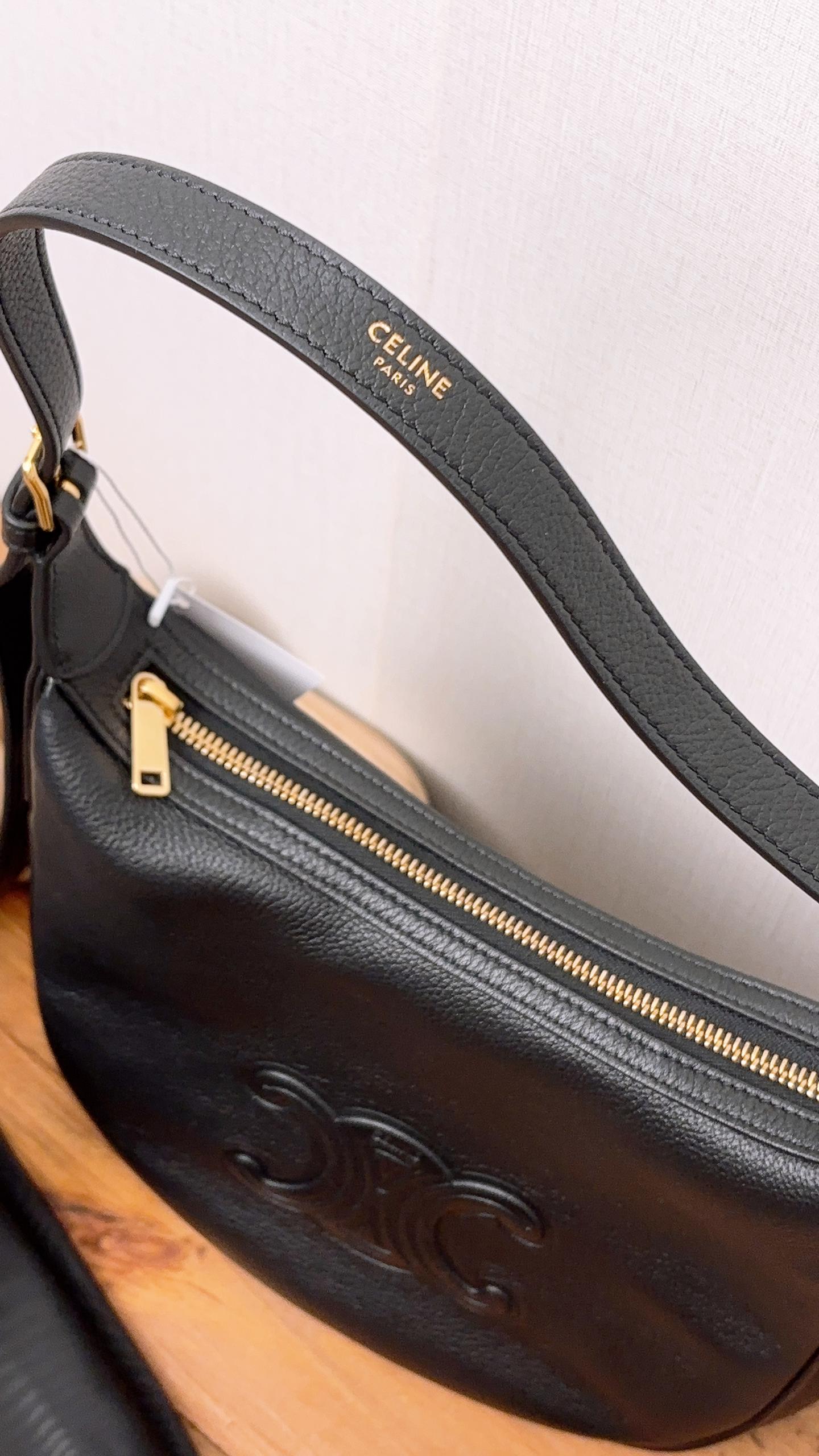 Black Grained Calfskin Small Heloise Bag