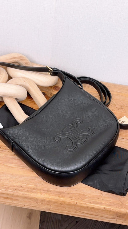 Black Grained Calfskin Small Heloise Bag