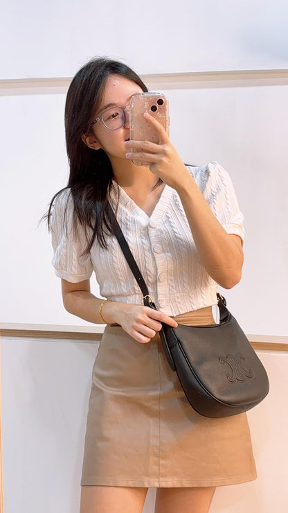 Black Grained Calfskin Small Heloise Bag