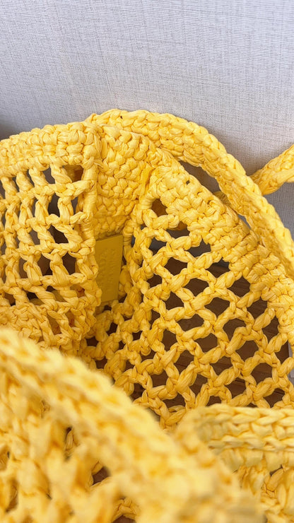 Prada Yellow Crochet Raffia Tote